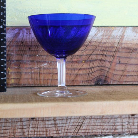 Set of (3) - Cobalt Blue Goblets/ champagne with Clear Stems 5"tall - Picture 9 of 9